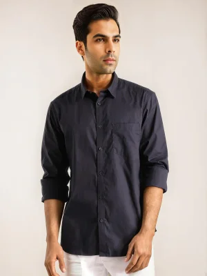 Men Solid Full Sleeve Cotton Stretch Shirt
